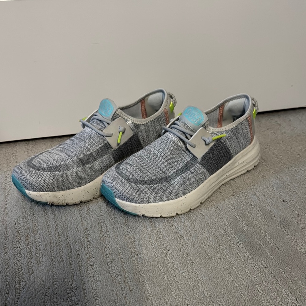 Women’s Gray and Blue Hey Dude Shoes